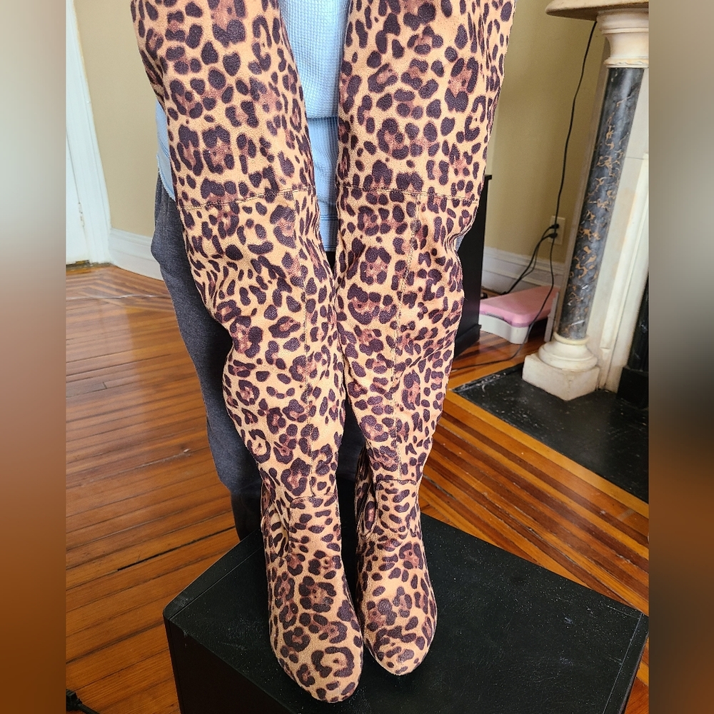 Over the knee cheetah heels